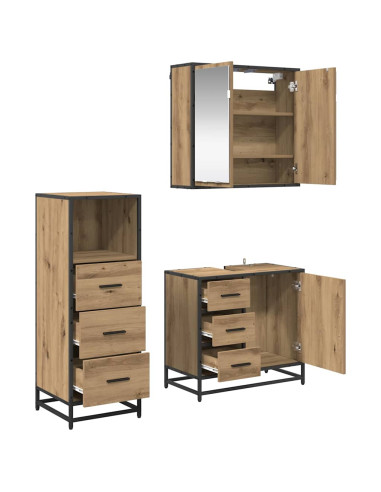 Set di mobili per il bagno con porta 3 pcs rovere artigianale