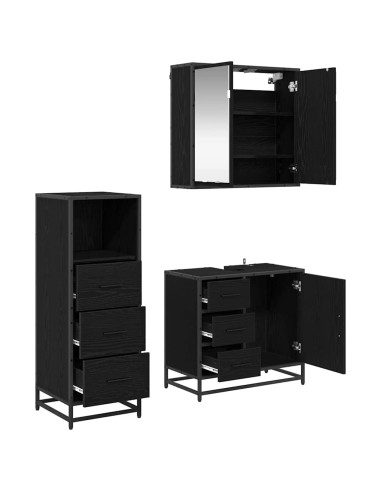 Set di mobili per il bagno 3 pcs Rovere nero 35 x 37.5 x 100 cm