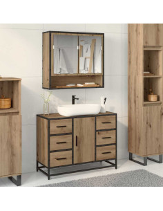 Set di mobili per il bagno con porta 2 pcs rovere artigianale 2