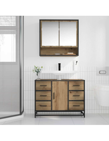 Set di mobili per il bagno con porta 2 pcs rovere artigianale