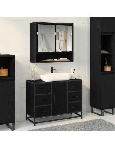 Set di mobili per il bagno 2 pcs Rovere nero 80 x 33 x 60 cm