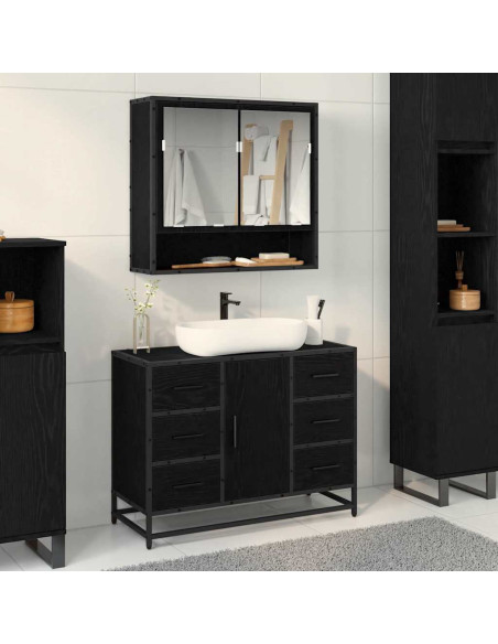 Set di mobili per il bagno 2 pcs Rovere nero 80 x 33 x 60 cm