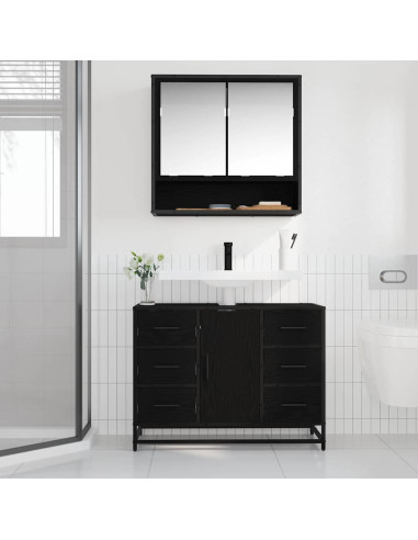 Set di mobili per il bagno 2 pcs Rovere nero 80 x 33 x 60 cm