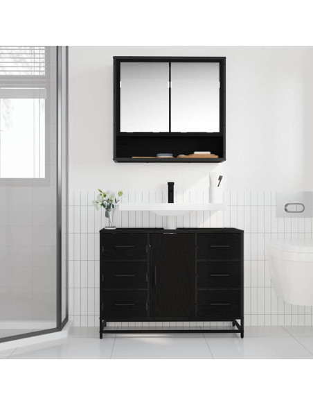 Set di mobili per il bagno 2 pcs Rovere nero 80 x 33 x 60 cm