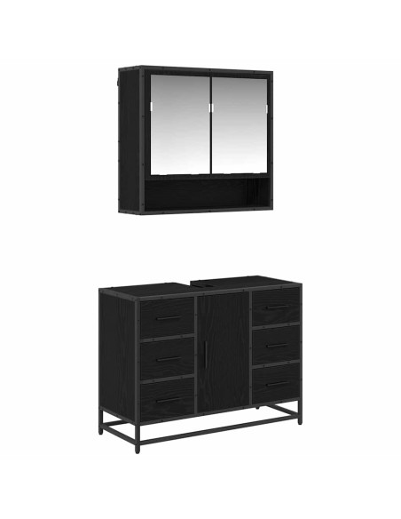 Set di mobili per il bagno 2 pcs Rovere nero 80 x 33 x 60 cm