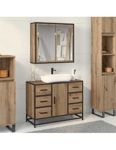 Set di mobili per il bagno con porta 2 pcs rovere artigianale