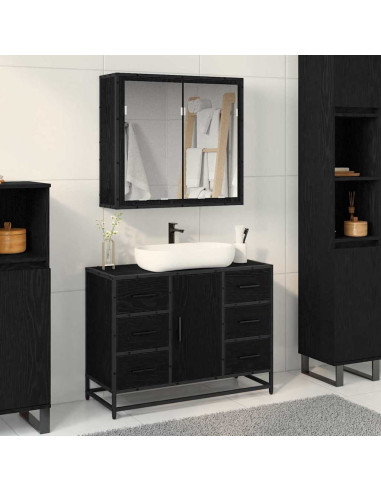 Set di mobili per il bagno 2 pcs Rovere nero 80 x 33 x 60 cm