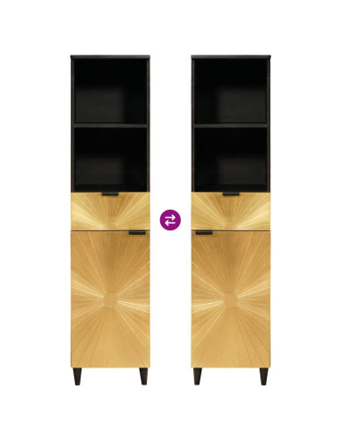 Mobile da Bagno con cassetto Nero e Oro 38 x 33 x 160 cm