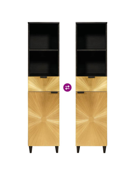 Mobile da Bagno con cassetto Nero e Oro 38 x 33 x 160 cm