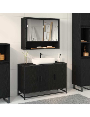 Armadio per Lavabo da Bagno Rovere nero 90 x 33 x 60 cm