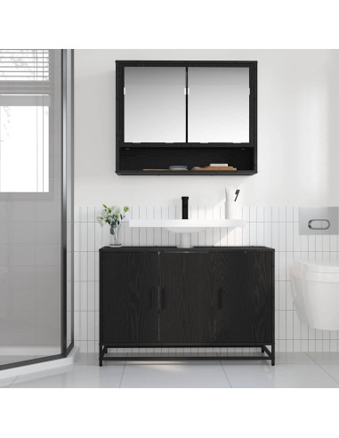 Armadio per Lavabo da Bagno Rovere nero 90 x 33 x 60 cm