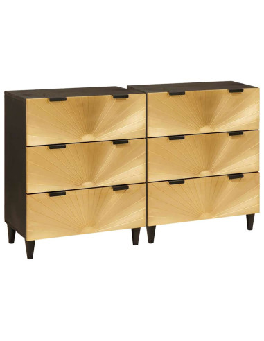 Credenza 2 pcs Nero e Oro 60 x 33 x 75 cm