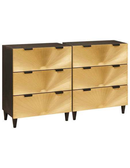 Credenza 2 pcs Nero e Oro 60 x 33 x 75 cm