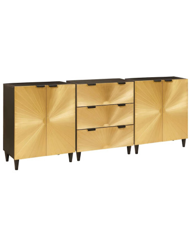 Credenza 3 pcs Nero e Oro 60 x 33 x 75 cm