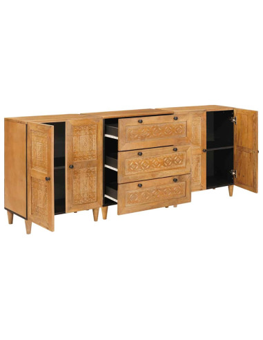 Credenza 3 pz 180 x 33,5 x 75 cm legno massello di mango