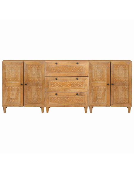 Credenza 3 pz 180 x 33,5 x 75 cm legno massello di mango