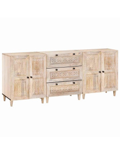 Credenza 3 pcs Bianco 60 x 33 x 75 cm legno massello di mango 2