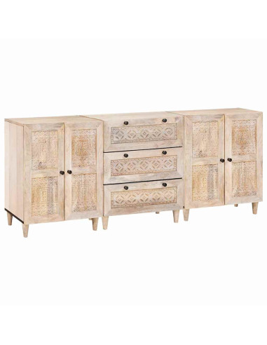 Credenza 3 pcs Bianco 60 x 33 x 75 cm legno massello di mango