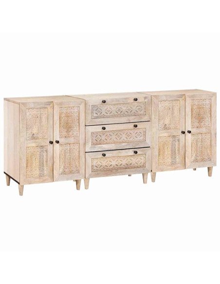 Credenza 3 pcs Bianco 60 x 33 x 75 cm legno massello di mango