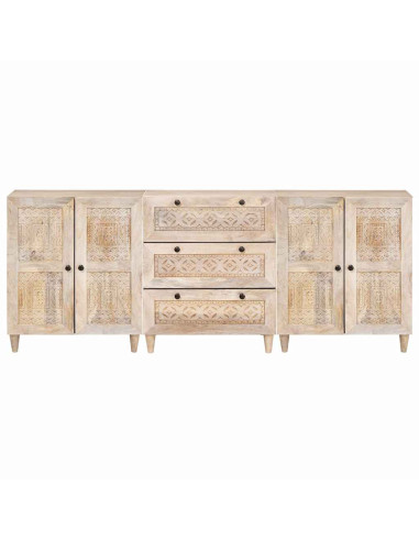 Credenza 3 pcs Bianco 60 x 33 x 75 cm legno massello di mango
