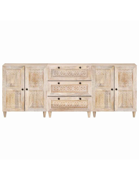 Credenza 3 pcs Bianco 60 x 33 x 75 cm legno massello di mango