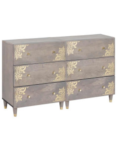 Credenza 2 pcs Grigio 60 x 33.5 x 75 cm Legno massello di mango 2