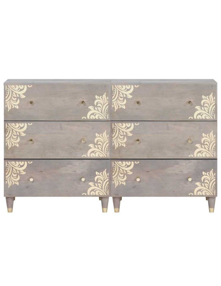 Credenza 2 pcs Grigio 60 x 33.5 x 75 cm Legno massello di mango