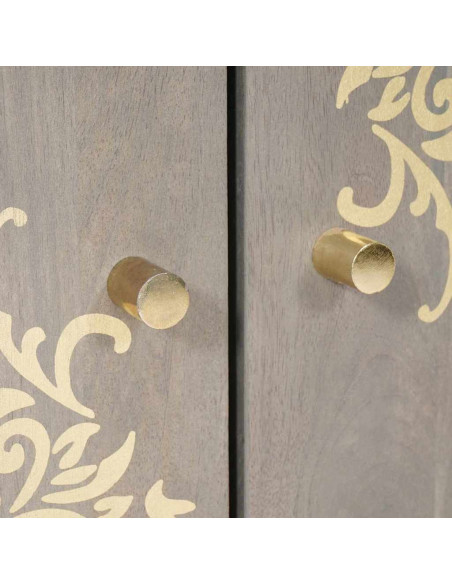 Credenza Grigio e Oro 60 x 33.5 x 75 cm Legno massello di mango