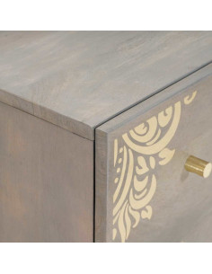 Credenza Grigio e Oro 60 x 33.5 x 75 cm Legno massello di mango 2