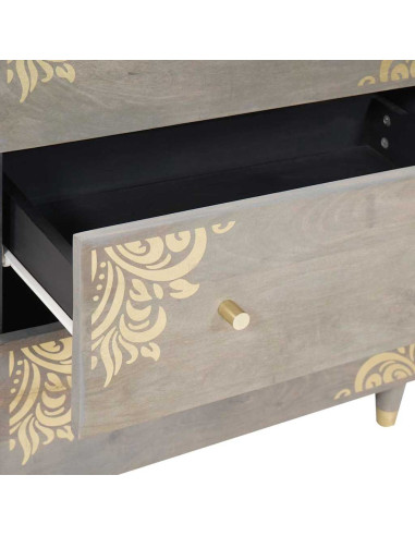 Credenza Grigio e Oro 60 x 33.5 x 75 cm Legno massello di mango