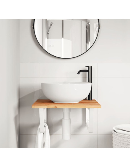 Ripiano a Parete per Lavabo in Acciaio e Massello di Acacia