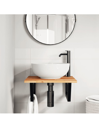 Ripiano a Parete per Lavabo in Acciaio e Massello di Acacia