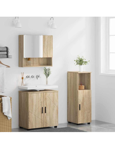 Set di mobili per il bagno 3 pcs rovere sonoma 61 x 35 x 64 cm