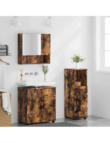 Set di mobili per il bagno 3 pz Rovere fumé 61 x 35 x 64 cm
