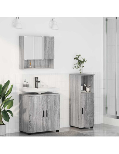 Set di mobili per il bagno 3 pcs Grigio sonoma 61 x 35 x 64 cm