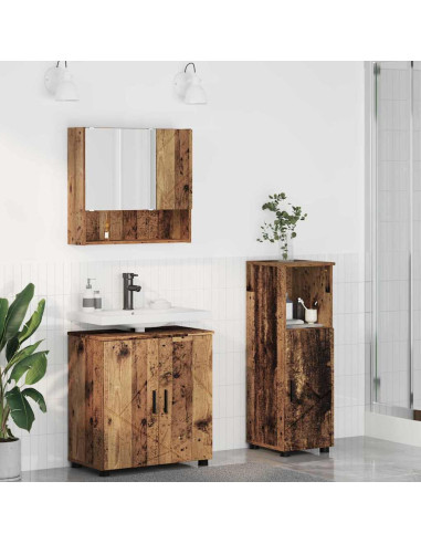Set di mobili per il bagno con porta 3 pcs Legno vecchio
