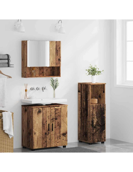 Set di mobili per il bagno con porta 3 pcs Legno vecchio