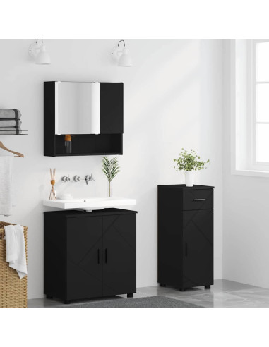 Set di mobili per il bagno con cassetto con porta 3 pcs Nero