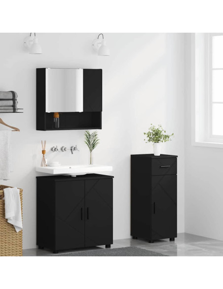 Set di mobili per il bagno con porta 3 pcs Nero 61 x 35 x 64 cm