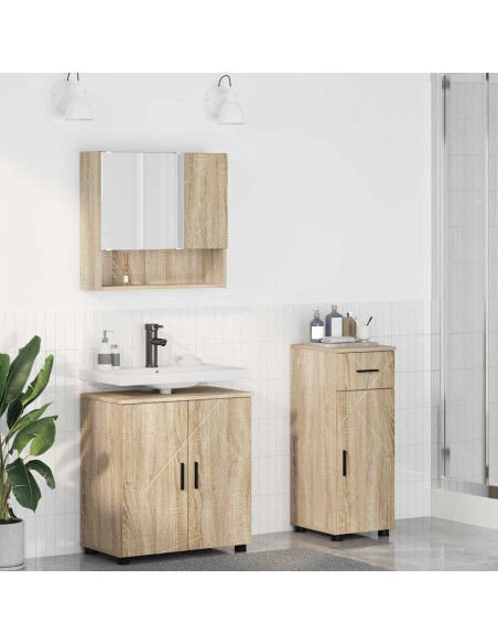 Set di mobili per il bagno 3 pcs rovere sonoma 61 x 35 x 64 cm