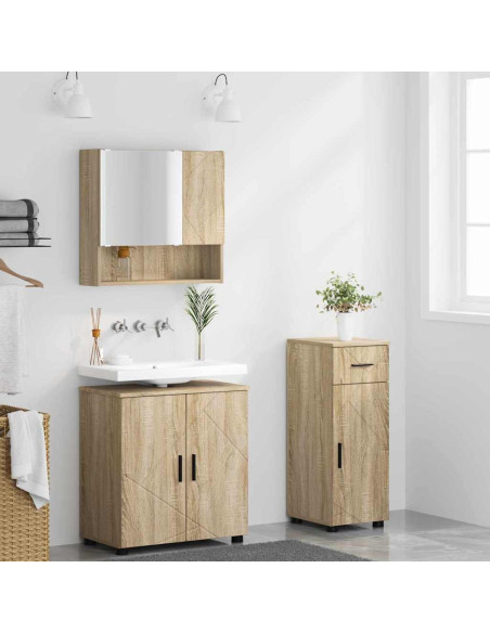 Set di mobili per il bagno con cassetto 3 pcs Rovere Sonoma