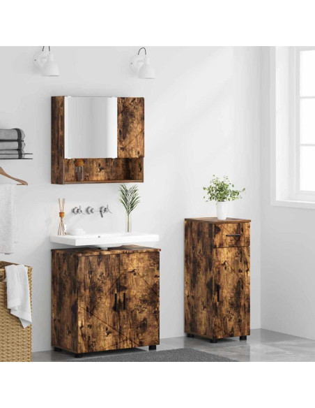 Set di mobili per il bagno 3 pz Rovere fumé 61 x 35 x 64 cm