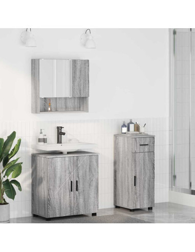 Set di mobili per il bagno 3 pcs Grigio sonoma 61 x 35 x 64 cm