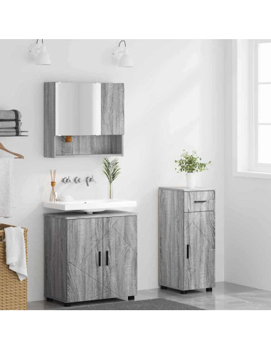 Set di mobili per il bagno 3 pcs Grigio sonoma 61 x 35 x 64 cm