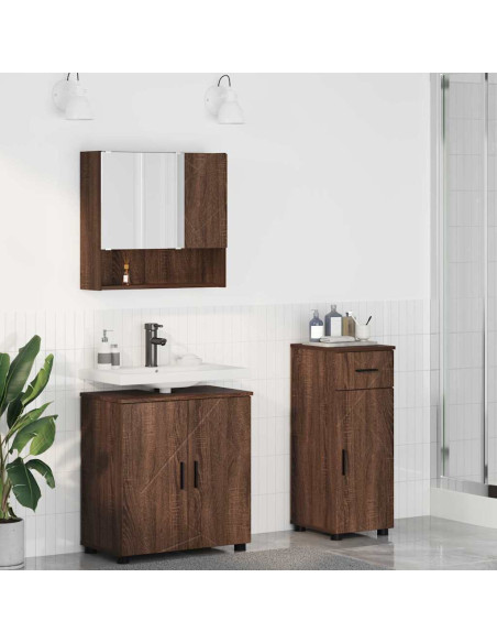 Set di mobili per il bagno 3 pcs Rovere marrone 61 x 35 x 64 cm