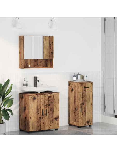 Set di mobili per il bagno con cassetto 3 pcs Legno vecchio