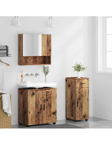 Set di mobili per il bagno con cassetto 3 pcs Legno vecchio