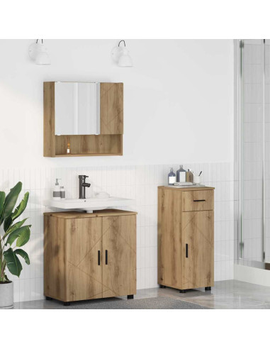 Set di mobili per il bagno con porta 3 pcs rovere artigianale