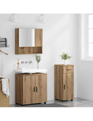 Set di mobili per il bagno con porta 3 pcs rovere artigianale
