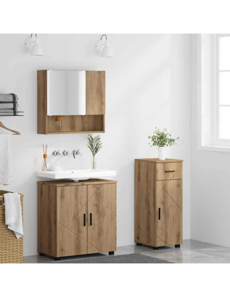 Set di mobili per il bagno 3 pz Rovere artigianale